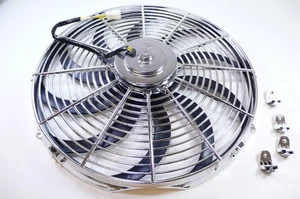 16" Radiator Cooling Fan Chrome Curve Blade SBC BBC HotRatRod 2300 CFM Push Pull - Bild 1 von 2