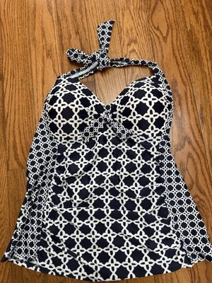 Merona Navy Blue & White Patterned Tankini Halter Top Size L New With Tag - Image 1 of 4