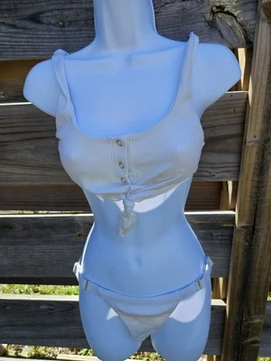 Beach Bunny women's X small  ribbed White bralette bikini top & Matching  Bottom - Image 1 of 4