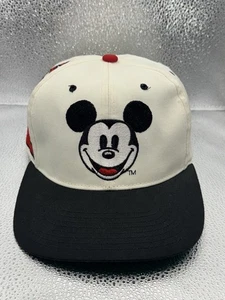 Vintage Mickey Mouse Hat Cap Disney Store Embroidered SnapBack White Black Brim - Picture 1 of 7