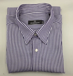 Men's Bugatchi Uomo Short Sleeve Shirt XL Blue Check - Picture 1 of 6