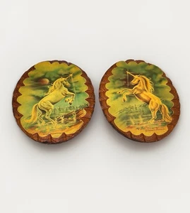 Pair Vintage 1980’s Wintermute Ind Mystical Unicorn Wood Kitsch Wall Plaques (2) - Picture 1 of 7