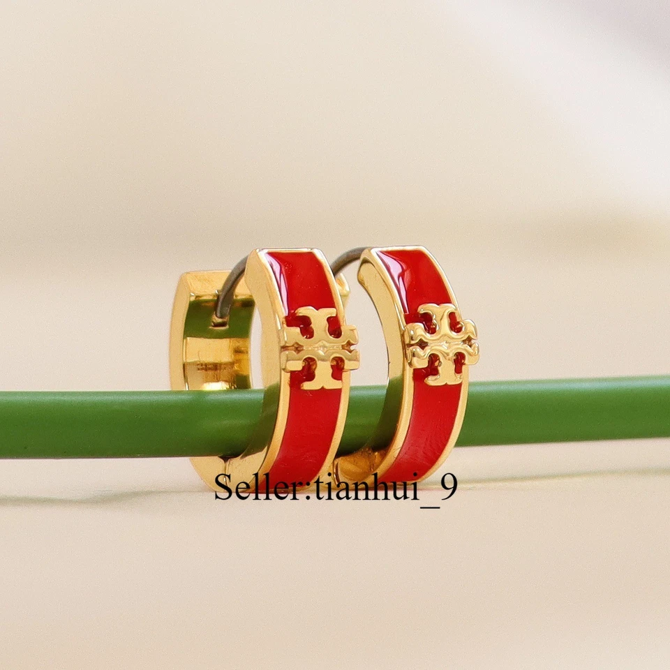 New! Tory Red small hoop Gold earrings with Jewelry Pouch Size:2.3*0.7cm - Image 1 of 3