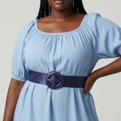 Nine West Genuine Leather Weave statement Belt Size XL Blue Purple - Image 1 of 4