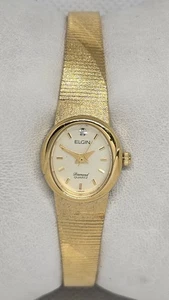  Reloj para mujer Elgin vestido de diamantes ovalado esfera tono dorado EK511-007 banda de malla 10 - Imagen 1 de 9