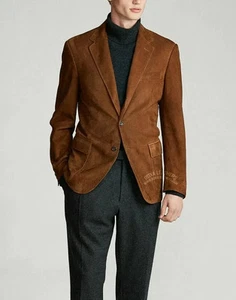Blazer de Cuero Gamuza de Diseñador Elegante para Hombres Marrón Genuino Suave Nuevo Informal Formal - Imagen 1 de 7