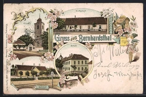 Lithographie Bernhardsthal, K. k. Postamt, La Gare et Schule 1904 - Picture 1 of 2