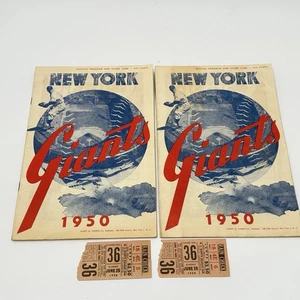 set 2 NEW YORK GIANTS 1950 Program Score Card Doubleheader vs Reds ticket stubs - Picture 1 of 23