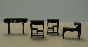VINTAGE 4-PC. MINIATURE DOLLHOUSE FURNITURE, ORIENTAL DESIGN ACCENT TABLES - Picture 1 of 8