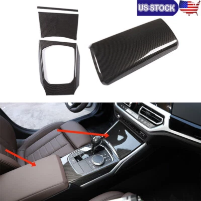 碳纤维中心控制台面板盖装饰套装适用于宝马 3/4 系列 G20 G21 G22 20-23 — 第 1/4 张图片