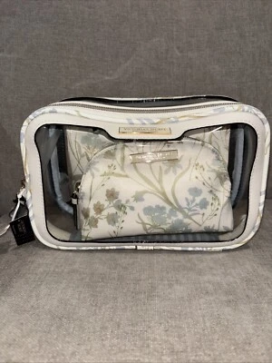 Estojo de maquiagem cosmético Victorias Secret aninhado trio com bolsas interiores branco floral - Imagem 1 de 4