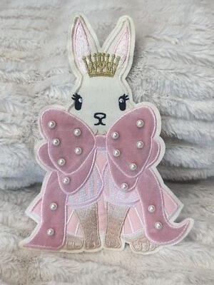 "Parches bordados con lazo adornado con perlas de conejo de terciopelo rosa 7,8""x5,5""" Foto 1 de 4