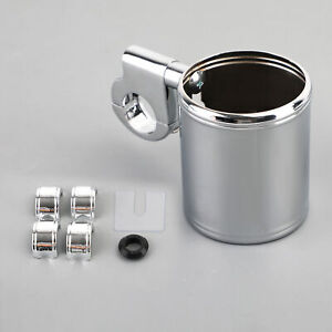 Cup/Drink Holder Chrome Handlebar Mount For 7/8" To 1-1/4" Bars Motorcycle TZ4