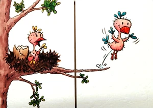 Kunst Klappkarte Grußkarte Klappkarte Vögel Nest Fliegen Springen Gesund werden Sophie Turm - Bild 1 von 2