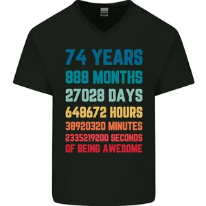 74th Birthday 74 Year Old Mens V-Neck Cotton T-Shirt - Picture 1 of 37