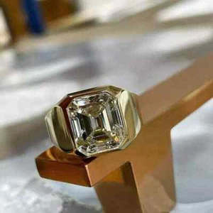 3Ct Asscher Cut Lab-Created Diamond 14k Yellow Gold Plated Men's Engagement Ring - Picture 1 of 4