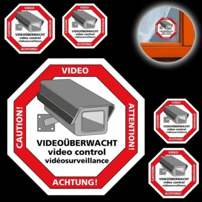 5 Warnaufkleber Achtung Videoüberwacht WENKO Videoüberwachung Video Aufkleber - Bild 1 von 4