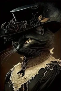 Steampunk schwarze Katze Her Majesty Gothic surrealistische Postkarte 4""x6"" KOSTENLOSER VERSAND - Bild 1 von 10