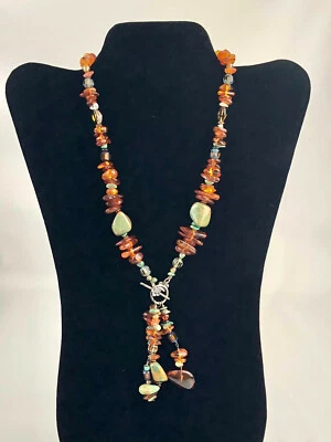 Baltic Amber, Royston Turquoise, Glass Sterling Silver Front Toggle Necklace - Image 1 of 4