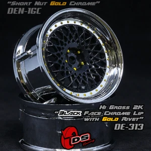 DS Racing DE Mesh 1/10 Drift Wheels w/ Gold Rivets (Black/Chrome) 2pc DE-313 - Picture 1 of 1