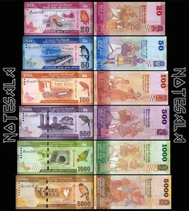 SRI LANKA Set 6 PCS 20,50,100,500,1000 & 5000 RUPEES 2016-20 Pick-123 to 128 UNC - Picture 1 of 7