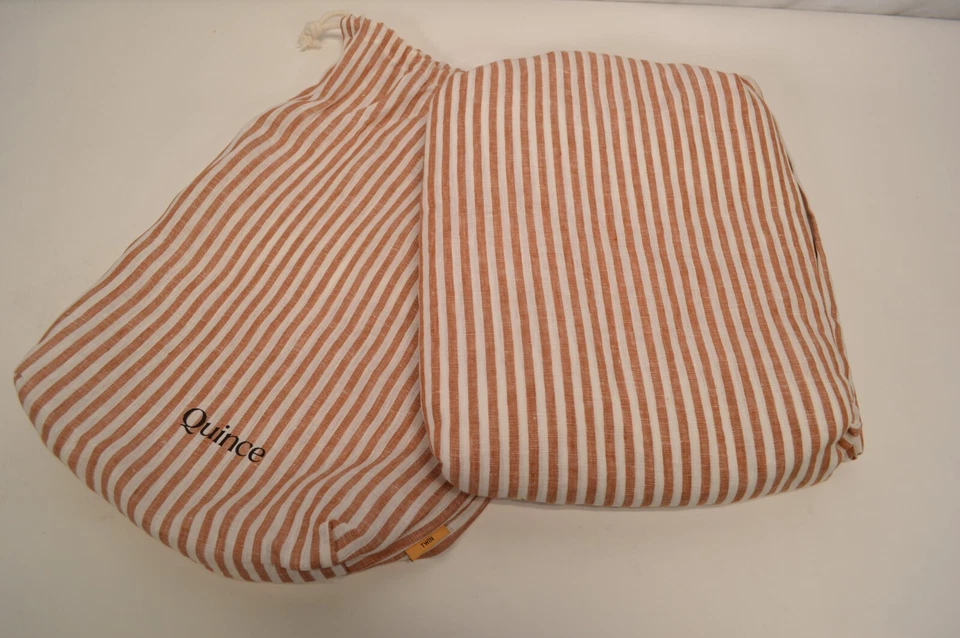 Новый с Ярлыками айва европейский льняной полоски терракота/белая полоса пододеяльник размер Twin - Изображение 1 из 1