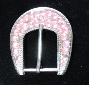 Belt Buckle Replacement Silver Tone And Pink Rhinestones Fits Belt Up To 1 1/8" - Picture 1 of 4