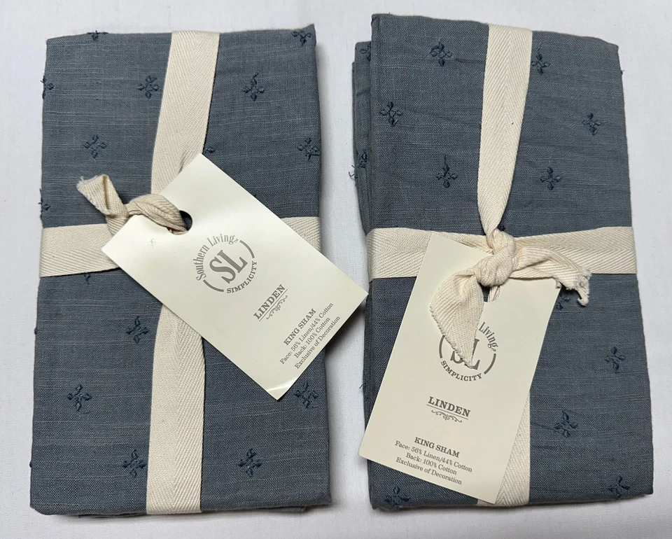 Funda de almohada Southern Living Simplicity LINDEN King Sham lino algodón azul $108 Foto 1 de 4