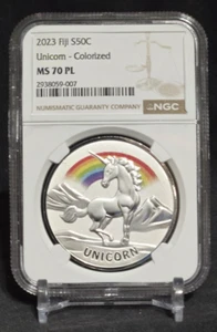 2023 FIJI 50 CENT - UNICORN - NGC MS70 PL - 999 COLOR SILVER COIN - PROOF LIKE - Bild 1 von 9