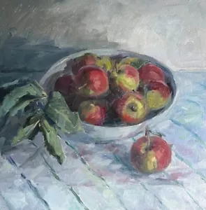 HELEN TARR ORIGINAL "The Apple Harvest" fruit apples pears Tree OIL PAINTING - Picture 1 of 3