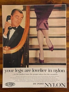 Du Pont Nylon Magazine Print Ad “Your Legs are Lovelier in Nylon” Sheer Nylons - Picture 1 of 1