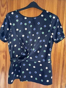 Clements Ribeiro Blouse Size 14 Navy Lightweight Polka Dots - Picture 1 of 11