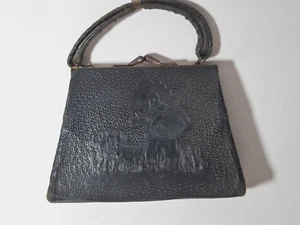 Vintage Kinder Leder Handtasche geprägt Babypuppe mit Hund Mary Jane und Tiger? - Bild 1 von 7