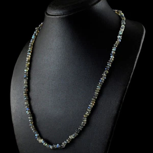 102.50 Cts Natural Untreated Blue Flash Labradorite Beads Single Strand Necklace - Picture 1 of 3