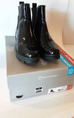 Rockport Women's Black Patent Leather LRIL Chelsea Boots Sz 6M New! - Image 1 of 4