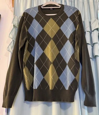 Suéter Vintage Nick Danger Ropa Deportiva Para Hombre Marrón Argyle Azul Amarillo Talla XL Foto 1 de 3