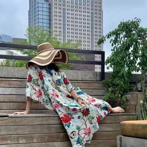 Maxi Vestido Caftán Playa Larga 100% Algodón Indio Vintage Talla Única Caftán Kimono - Imagen 1 de 8