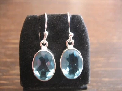 reizvolle Ohrringe Hänger Ohrhänger blautopas aquamarin 925er Silber blau oval - Bild 1 von 4