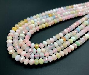 Natural Rainbow Morganite Faceted Rondelle 4mm x 6mm Gemstone Beads - RDF49