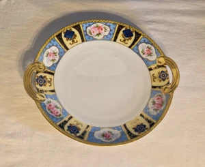 Antique 1918 NORITAKE Pink Floral Edge / GOLD Hand Painted 10" Plate w/ Handles - Picture 1 of 7