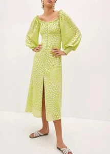 Anthropologie x Exquise Meryl Midi Dress Balloon Sleeve Sz S Lime Green NWT $218 - Picture 1 of 14