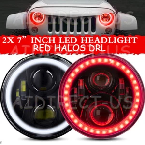 Red Halo 7" LED Headlights DRL Combo Kit for Jeep Wrangler JK JKU 2007-2018 - Picture 1 of 8
