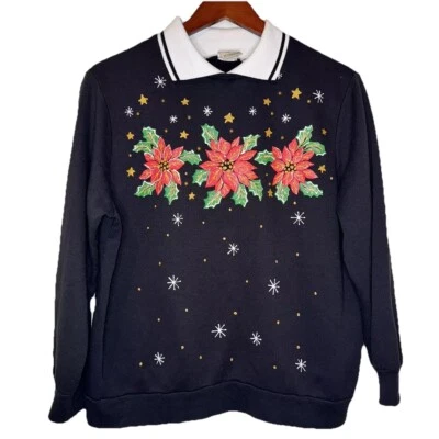 Haband Sweater Vintage Poinsetta Design Christmas Granny Core Ugly Fits Med - Изображение 1 из 4