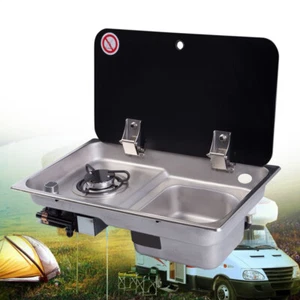 Caravan Camper Burner Gas Stove And Sink Combo With Glass Lid Black NEW - Picture 1 of 11
