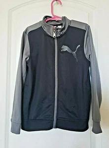 Boys Puma size 6 track jacket Black Gray logo sports kid youth full zip - Picture 1 of 2