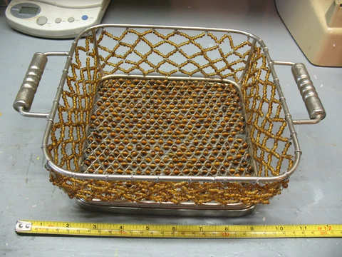 VINTAGE    WIRE  BASKET  &  AMBER GLASS BEADS  HAND MADE  VERY NICE Cover