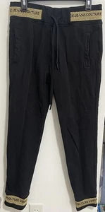 Versace Jeans Couture Black Joggers Pants Gold Trim Logo Size Small - Picture 1 of 9