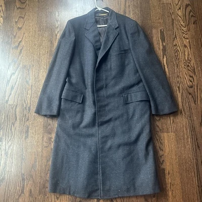Brooks Brothers Overcoat Mens 43 Long Blue Herringbone Tweed Made USA Lined - Image 1 of 4