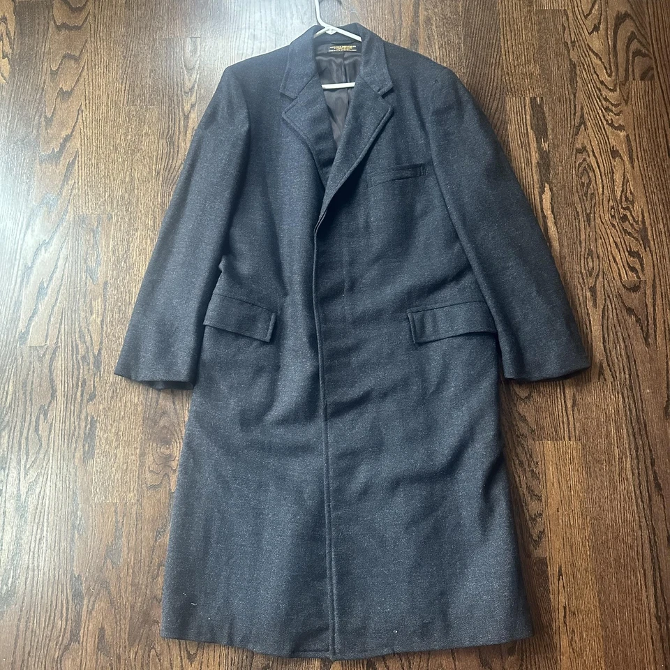 Brooks Brothers Overcoat Mens 43 Long Blue Herringbone Tweed Made USA Lined - Image 1 of 4