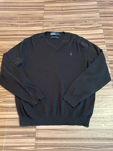 Polo Ralph Lauren Men's Black Cotton V-Neck Sweater sz Large - Picture 1 of 6